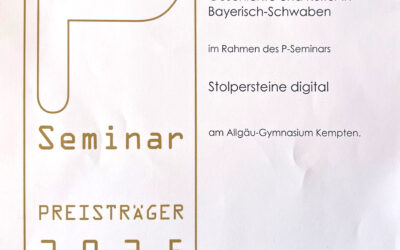 Danksagung des P-Seminars „Stolpersteine digital“ – bayerischer P-Seminar-Preis 2025 gewonnen